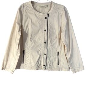 Chico’s Jacket Casual Cool Cotton Moto Asymmetrical Full Zip Cream Size 2 US 12